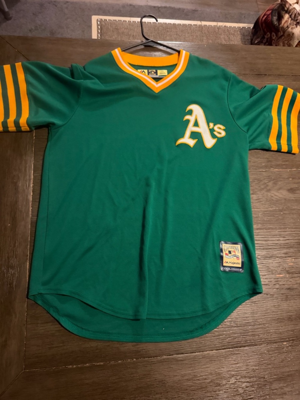 Majestic Green and Yellow Oakland A's Cooperstown Baseball Jersey